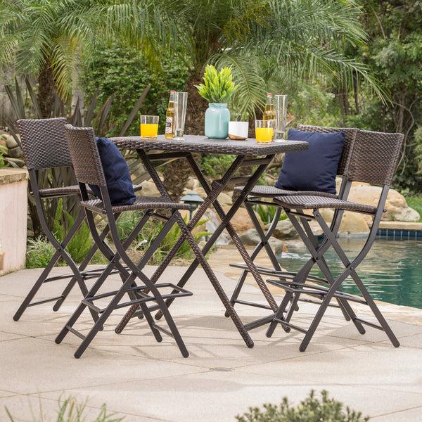 Gdf Studio Marinelli Outdoor Multibrown Wicker 5 Piece Bar Set