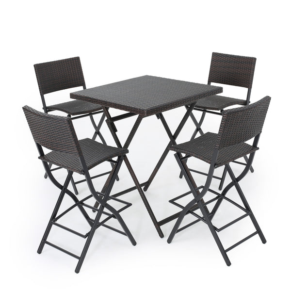 gdf studio Marinelli Outdoor Multibrown Wicker 5 Piece Bar Set