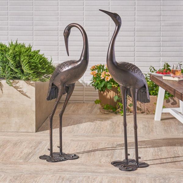 Gdf Studio Mark Outdoor Dark Bronze Aluminum Crane/Heron Statues (Set Of 2)