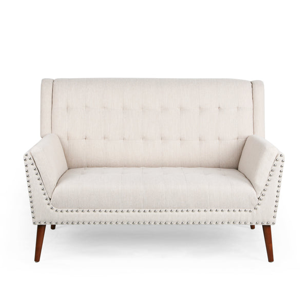 Gdf Studio Marla Mid-Century Modern High Back Fabric Settee With Nailhead Trim