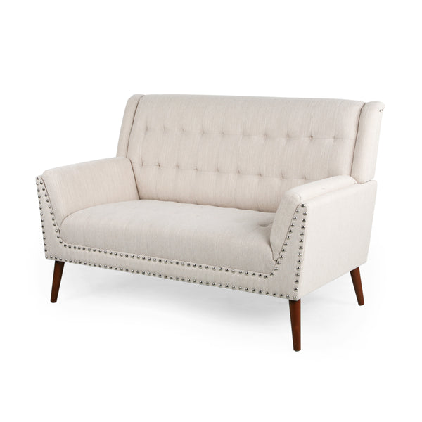 Gdf Studio Marla Mid-Century Modern High Back Fabric Settee With Nailhead Trim