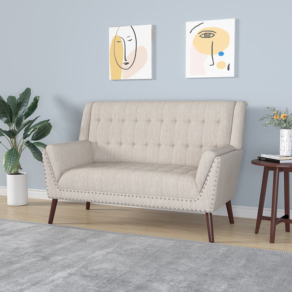 gdf studio Marla Mid-Century Modern High Back Fabric Settee with Nailhead Trim