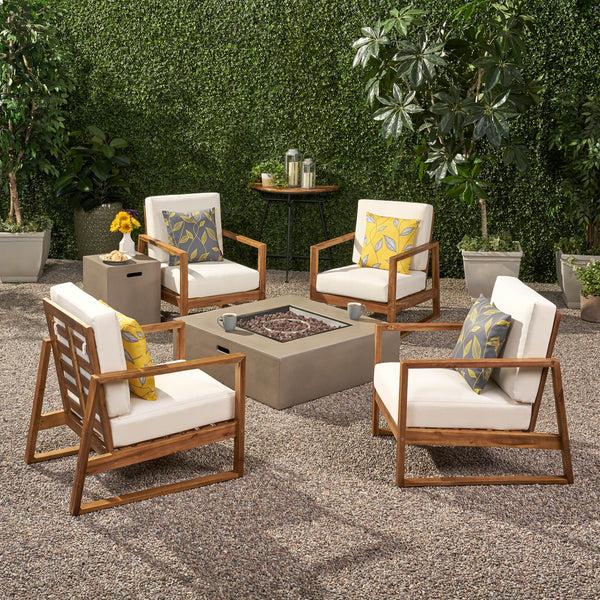 Gdf Studio Marlee Outdoor 4 Seater Chat Set With Fire Pit