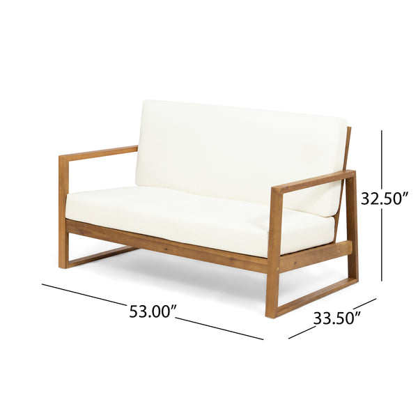 Gdf Studio Marlee Outdoor Acacia Wood 4 Seater Chat Set With Coffee Table