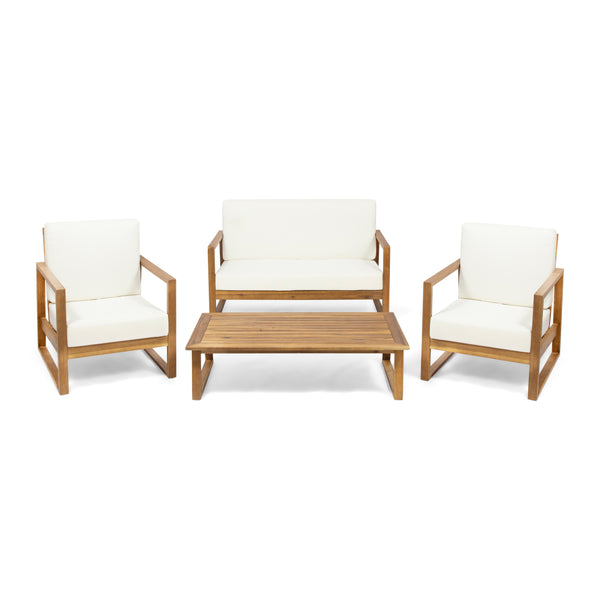 gdf studio Marlee Outdoor Acacia Wood 4 Seater Chat Set with Coffee Table