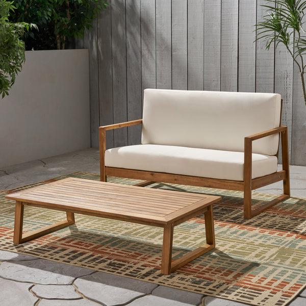 Gdf Studio Marlee Outdoor Acacia Wood Chat Set With Coffee Table