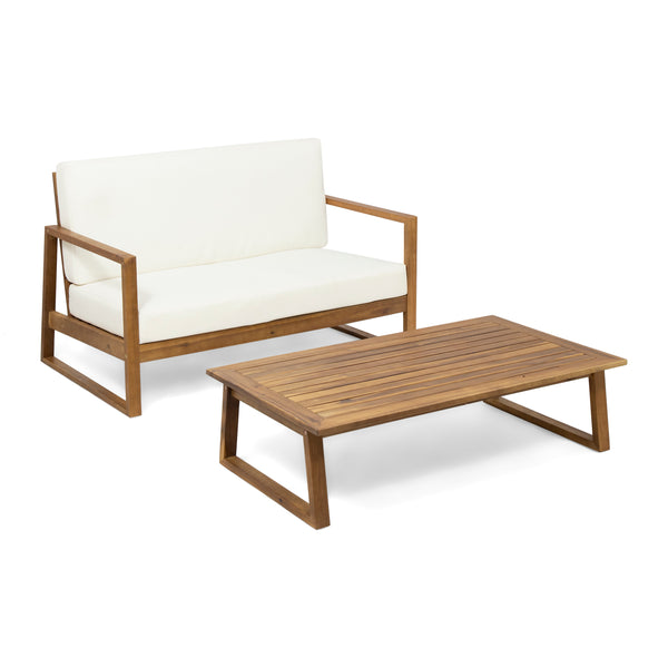 gdf studio Marlee Outdoor Acacia Wood Chat Set with Coffee Table