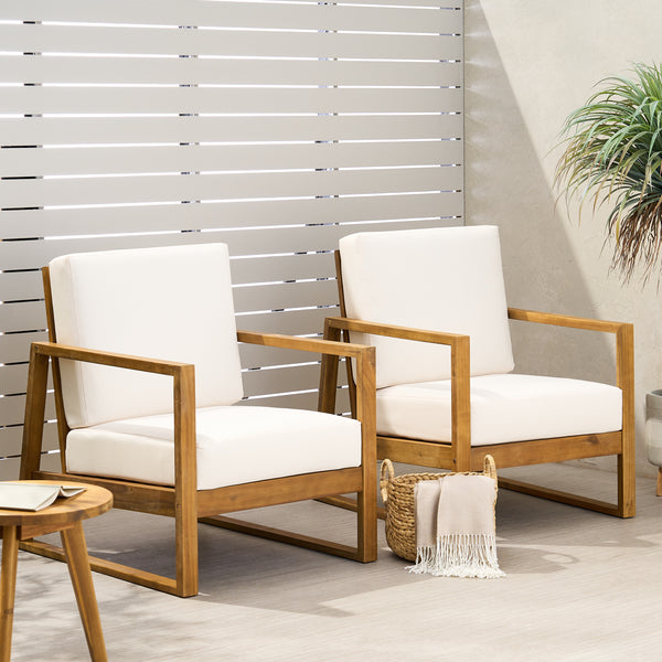 Gdf Studio Marlee Outdoor Acacia Wood Club Chair With Cushions (Set Of 2)