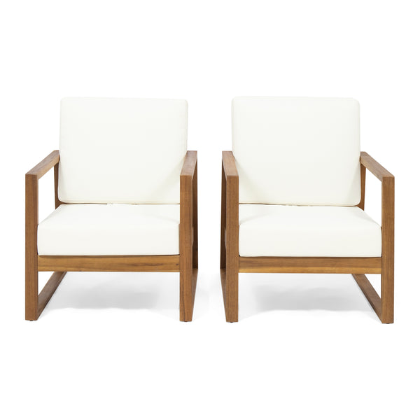 gdf studio Marlee Outdoor Acacia Wood Club Chair with Cushions (Set of 2)