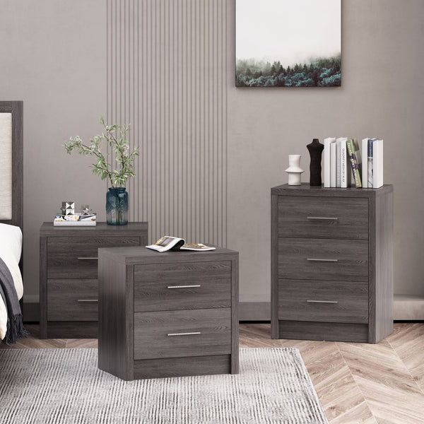 gdf studio Marlette Modern 3 Piece 3 Drawer Dresser and Nightstand Bedroom Set