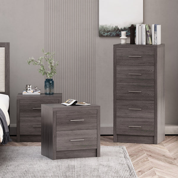 gdf studio Marlette Modern 3 Piece 5 Drawer Dresser and Nightstand Bedroom Set