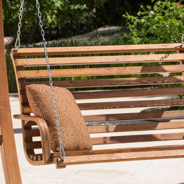 Gdf Studio Marlette Outdoor Wood Swinging Bench And Base