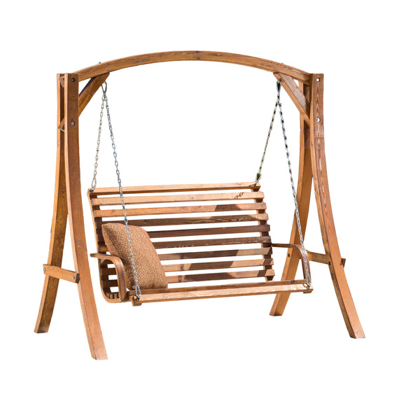 gdf studio Marlette Outdoor Wood Swinging Bench and Base
