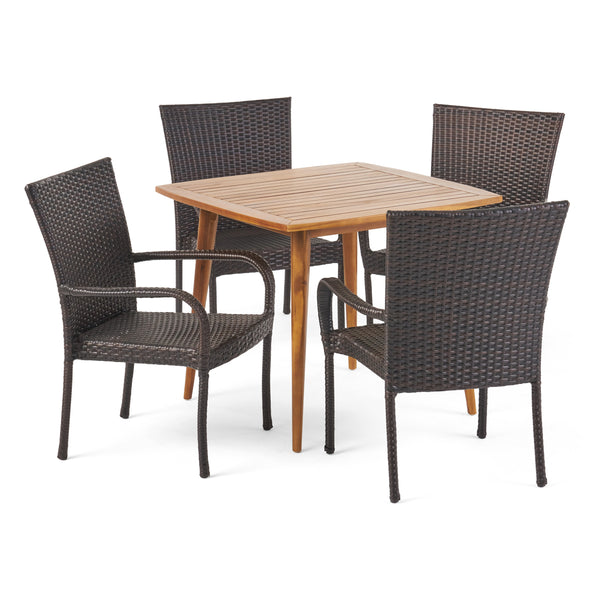 Gdf Studio Marsh Outdoor 5 Piece Wood And Wicker Dining Set Teak And Multi Brown
