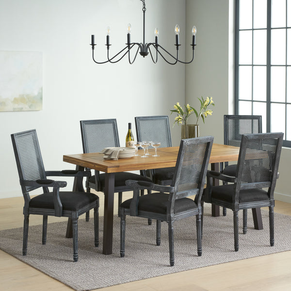 Gdf Studio Marten Farmhouse Fabric Upholstered Wood And Cane 7 Piece Dining Set
