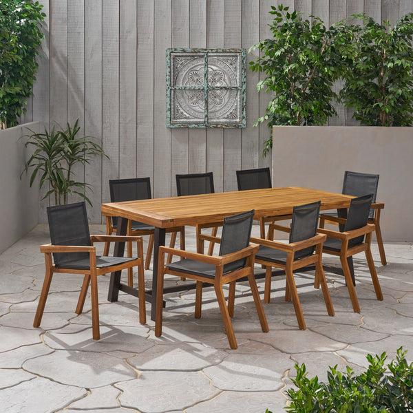 Gdf Studio Martha Outdoor Acacia Wood 8 Seater Dining Set