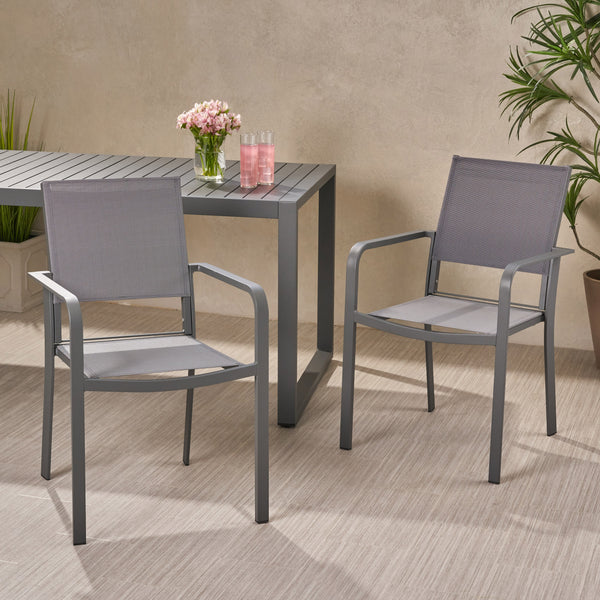 Gdf Studio Martin Outdoor Modern Aluminum Dining Chair With Mesh Seat (Set Of 2)