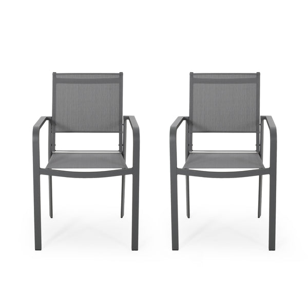 gdf studio Martin Outdoor Modern Aluminum Dining Chair with Mesh Seat (Set of 2)