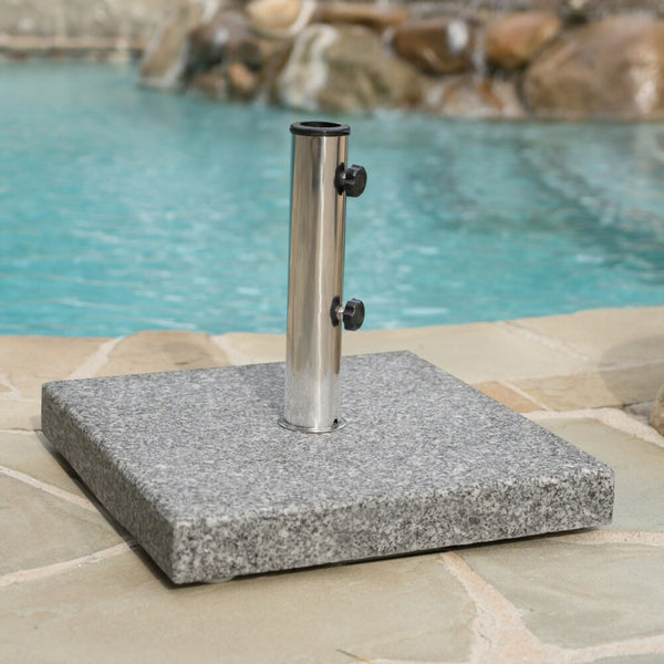 Gdf Studio Martino Outdoor Natural Grey Granite And Stainless Steel Umbrella Base