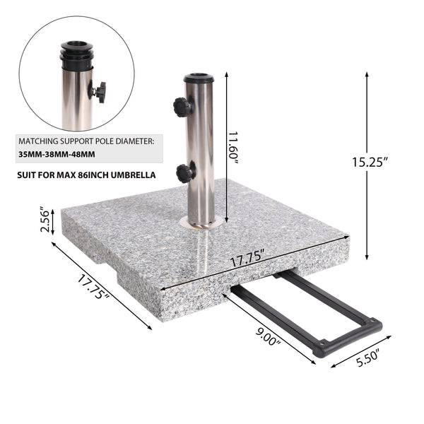 Gdf Studio Martino Outdoor Natural Grey Granite And Stainless Steel Umbrella Base