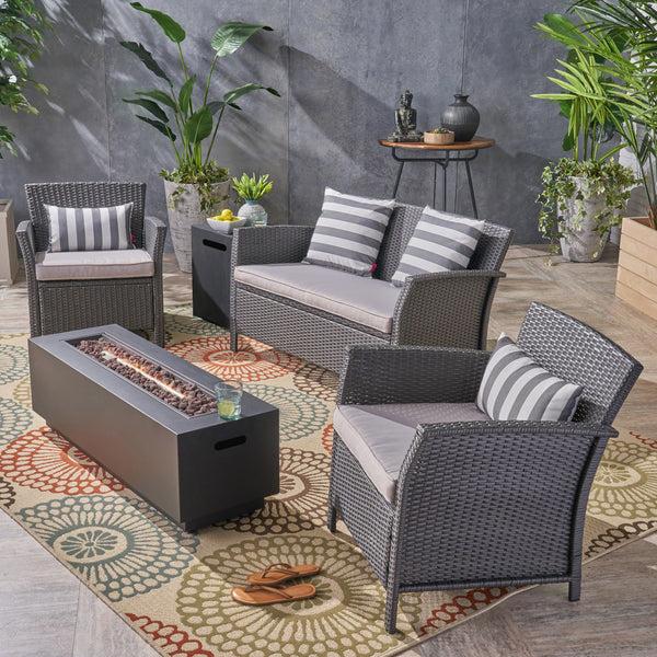 Gdf Studio Mason Outdoor 4 Seater Wicker Chat Set With Fire Pit