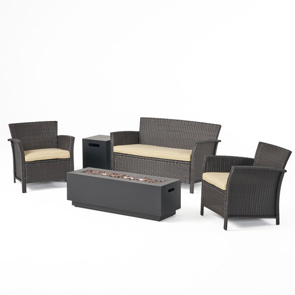 Gdf Studio Mason Outdoor 4 Seater Wicker Chat Set With Fire Pit
