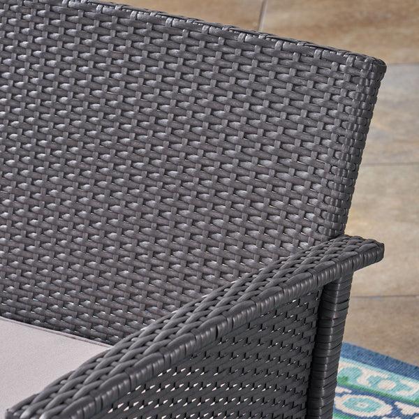Gdf Studio Mason Outdoor 7 Seater Wicker Chat Set With Fire Pit Gray And Silver And Dark Gray