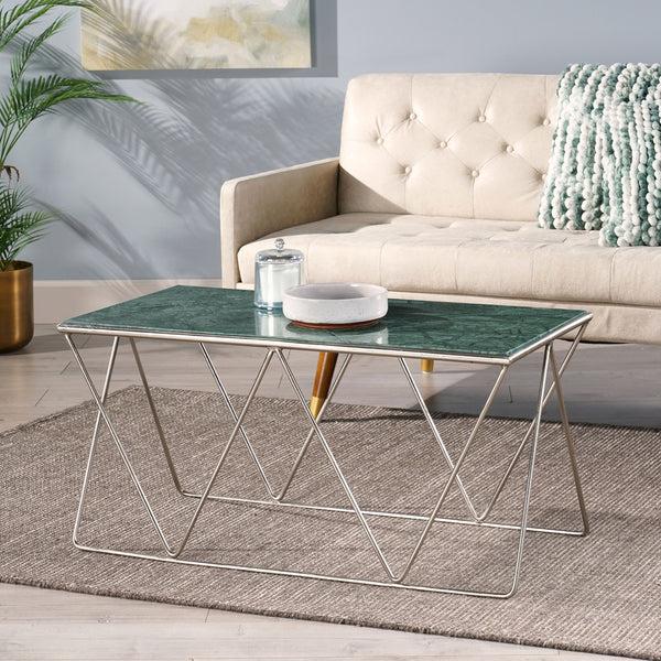 Gdf Studio Massie Modern Glam Handcrafted Marble Top Coffee Table