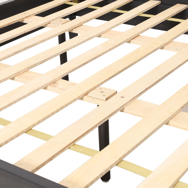 Gdf Studio Mathena Rustic Acacia Wood And Rattan Queen Bed Dark Gray