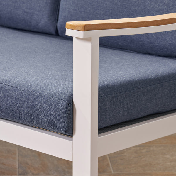 Gdf Studio Mathias Outdoor 4 Piece Aluminum And Faux Wood Chat Set With Cushions