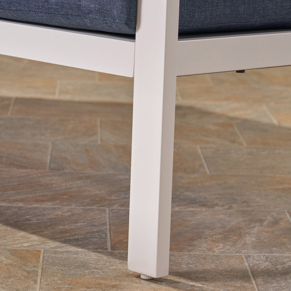 Gdf Studio Mathias Outdoor 4 Piece Aluminum And Faux Wood Chat Set With Cushions