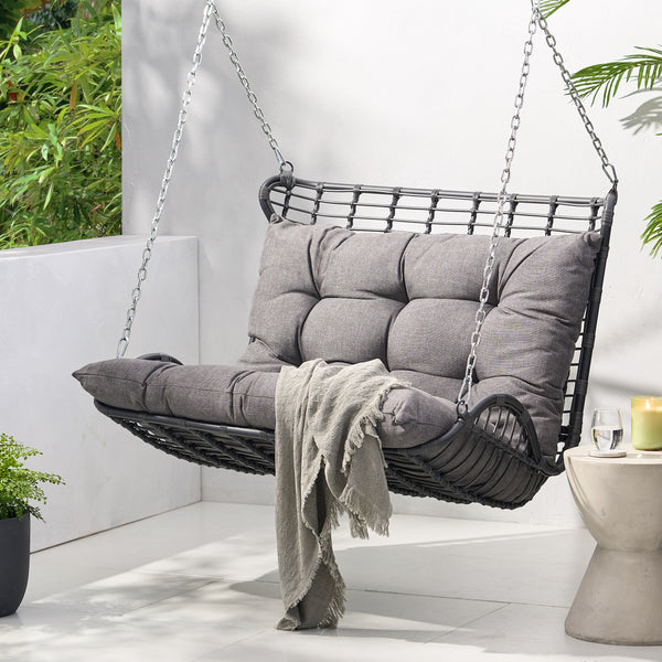 Gdf Studio Matthew Outdoor Wicker Porch Swing With Cushions