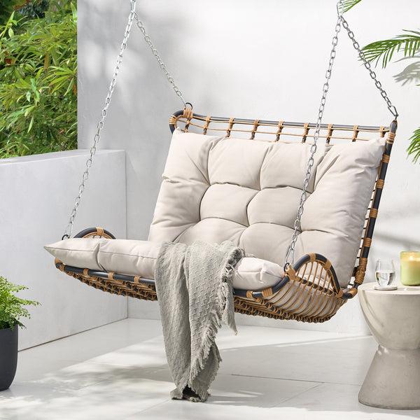 gdf studio Matthew Outdoor Wicker Porch Swing with Cushions