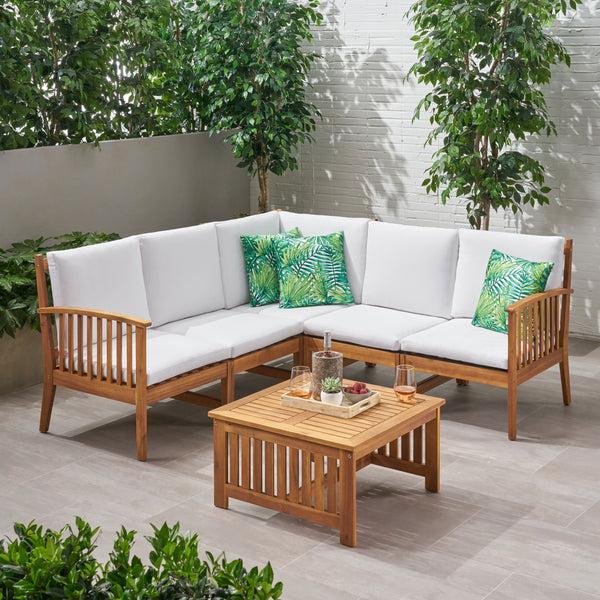 Gdf Studio Maud Outdoor 5 Seater Acacia Wood Sofa Sectional Set