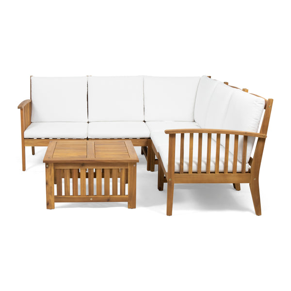Gdf Studio Maud Outdoor 5 Seater Acacia Wood Sofa Sectional Set