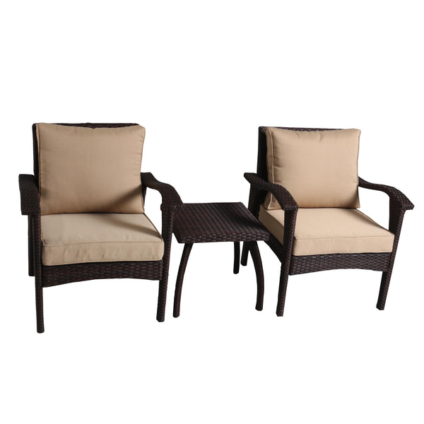 gdf studio Maui Outdoor 3-piece Brown Wicker Chat Set with Cushions