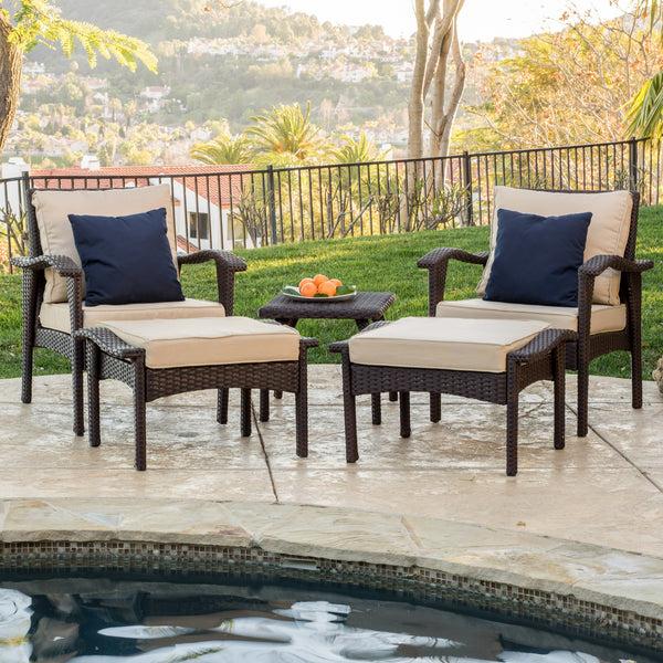 Gdf Studio Maui Outdoor 5-piece Brown Wicker Seating Set With Cushions