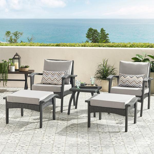 Gdf Studio Maui Outdoor 5-piece Grey Wicker Seating Set With Cushions