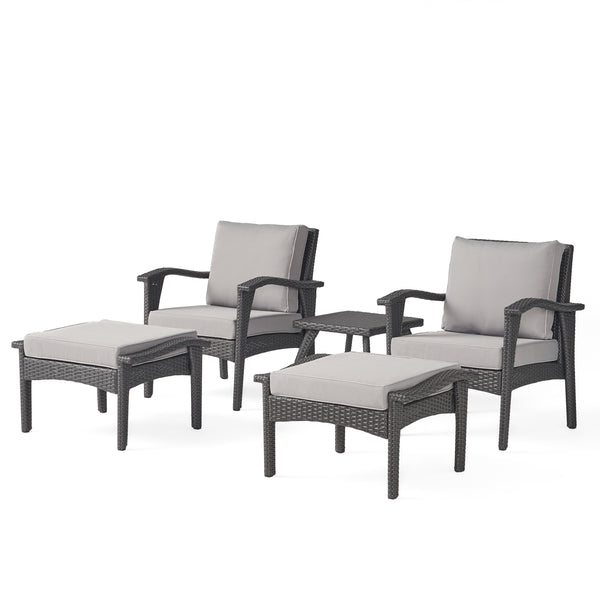 gdf studio Maui Outdoor 5-piece Grey Wicker Seating Set with Cushions