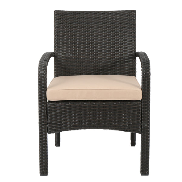 Gdf Studio Mavis Patio Fire Pit Set 4-Seater With Club Chairs Wicker With Outdoor Cushions