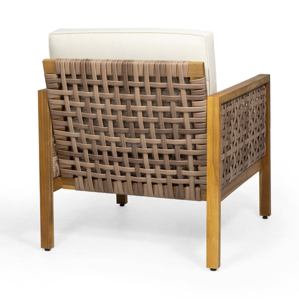 Gdf Studio Maycen Outdoor Acacia Wood Club Chair With Wicker Accents (Set Of 2)