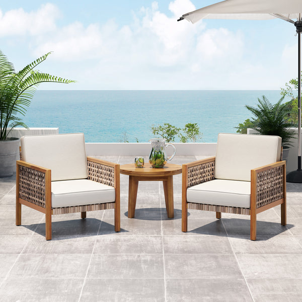 Gdf Studio Maycen Outdoor Acacia Wood Club Chair With Wicker Accents (Set Of 2)