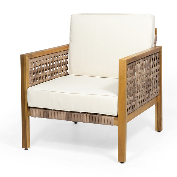 Gdf Studio Maycen Outdoor Acacia Wood Club Chair With Wicker Accents (Set Of 2)