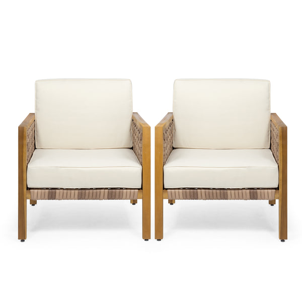 gdf studio Maycen Outdoor Acacia Wood Club Chair with Wicker Accents (Set of 2)