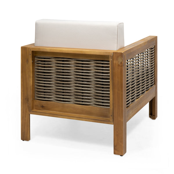 Gdf Studio Mayes Outdoor 4 Seater Acacia Wood Chat Set With Wicker Accents