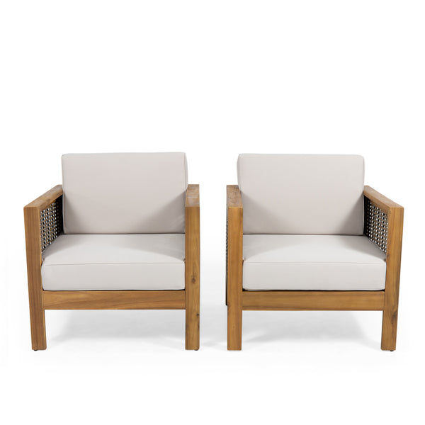 Gdf Studio Mayes Outdoor Acacia Wood Club Chair With Wicker Accents (Set Of 2)