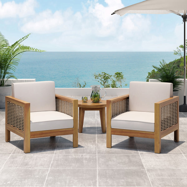 gdf studio Mayes Outdoor Acacia Wood Club Chair with Wicker Accents (Set of 2)