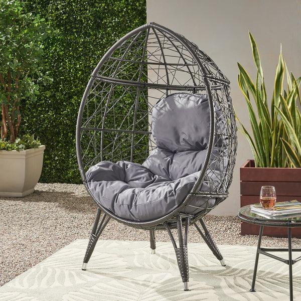 Gdf Studio Maylee Outdoor Gray Wicker Freestanding Teardrop / Egg Chair