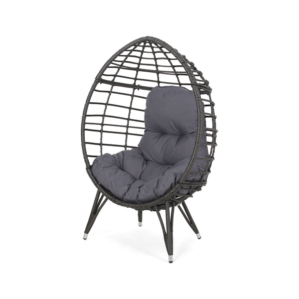 gdf studio Maylee Outdoor Gray Wicker Freestanding Teardrop / Egg Chair