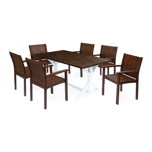 gdf studio Mayo Outdoor Rustic Farmhouse Acacia Wood 7 Piece Dining Set